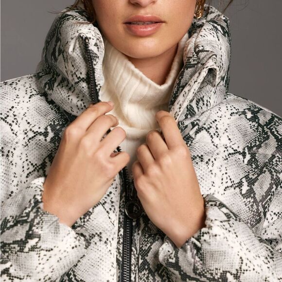 NWT Noize Jozy Reptile-Printed Vegan Puffer Jacket Coat White Gray Size 2X NEW - Picture 9 of 15